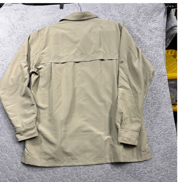 Lands End Mens L Long Sleeve Button Up Shirt Khaki Tan Utility Ripstop Outdoor - Picture 3 of 9